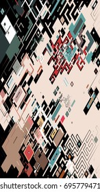 Vector illustration of a complex pixel pattern reminiscent of a maze. Abstract creative background consisting of chaotically scattered geometric elements