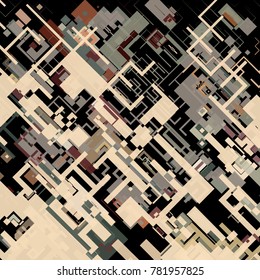 Vector illustration of a complex pixel pattern reminiscent of a maze. Abstract geometric background