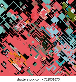 Vector illustration of a complex pixel pattern reminiscent of a maze. Abstract geometric background
