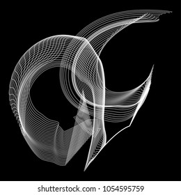 Vector illustration of a complex wireframe structure formed by the interweaving of smoothly curved lines against black background