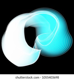 Vector illustration of a complex wireframe structure formed by the interweaving of smoothly curved lines against black background