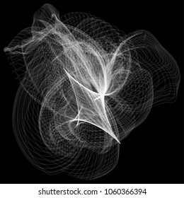 Vector illustration of a complex wireframe structure formed by the interweaving of smoothly curved lines against black background