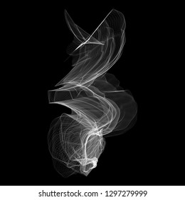Vector illustration of a complex wireframe structure formed by the interweaving of smoothly curved lines against black background.