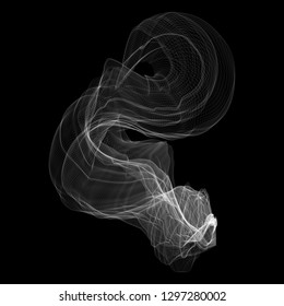 Vector illustration of a complex wireframe structure formed by the interweaving of smoothly curved lines against black background.