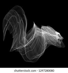 Vector illustration of a complex wireframe structure formed by the interweaving of smoothly curved lines against black background.