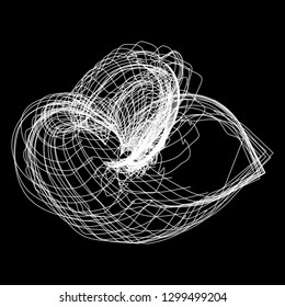 Vector illustration of a complex wireframe structure formed by the interweaving of smoothly curved lines against black background.