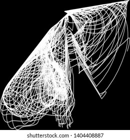 Vector illustration of a complex wireframe structure formed by the interweaving of smoothly curved lines against black background.