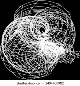 Vector illustration of a complex wireframe structure formed by the interweaving of smoothly curved lines against black background.