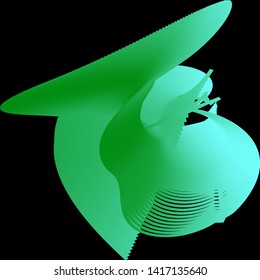 Vector illustration of a complex wireframe structure formed by the interweaving of smoothly curved lines against black background. Abstract fluid shape with diffusion gradient.
