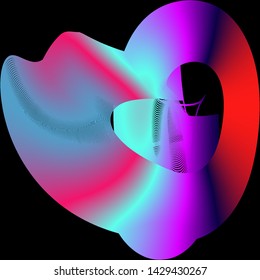 Vector illustration of a complex wireframe structure formed by the interweaving of smoothly curved lines against black background. Colorful plexus surface.