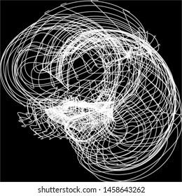 Vector illustration of a complex wireframe structure formed by the interweaving of smoothly curved lines against black background. Futuristic abstraction.