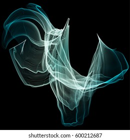 Vector illustration of a complex wireframe structure formed by the interweaving of smoothly curved lines against black background