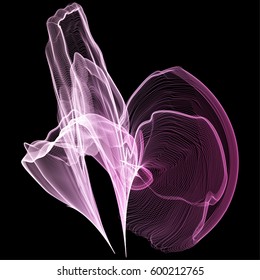 Vector illustration of a complex wireframe structure formed by the interweaving of smoothly curved lines against black background