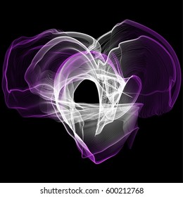 Vector illustration of a complex wireframe structure formed by the interweaving of smoothly curved lines against black background