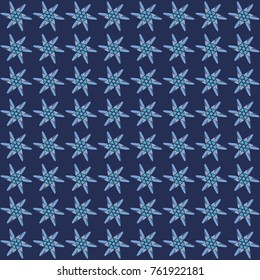 Vector illustration, composite, color, blue stars. Patchy  abstract compound stars on a navy blue  background.