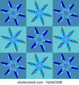 Vector illustration, composite, color, bright blue stars. Patchy  abstract compound stars on a gray, blue and azure  background.