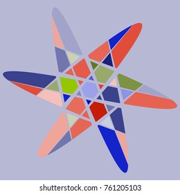 Vector illustration, composite, color, motley star. Patchy  abstract compound star on a gray blue background.