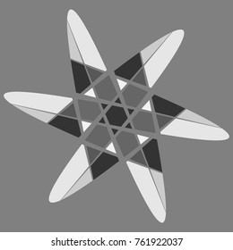 Vector illustration, composite, color, motley star. Patchy  abstract compound star on a gray  background.