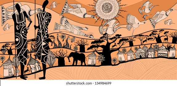 vector illustration of a composition about africa (each element separated)