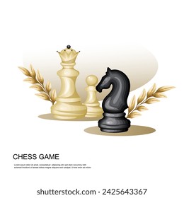 Vector illustration composition of chess pieces. Chess game. Hand drawing. Vector graphics. Web page template for a site.