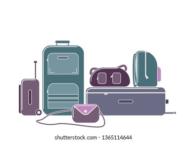 Vector Illustration - Composition With Different Bags And Suitcases. Isolated On White Background. For Site, Poster, Flyer, Social Media Etc.