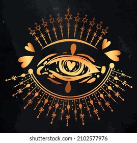Vector illustration, composition with eye, heart, handmade, postcard, background chalkboard