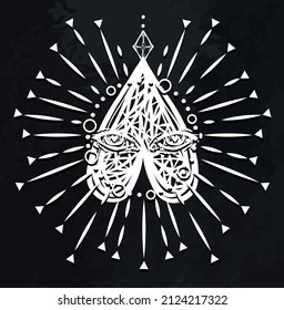 Ilustración vectorial, composición con ojos, corazón, pizarra de fondo
