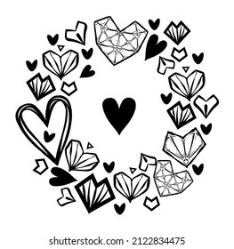 Vector illustration, composition with heart, crystals, postcard, handmade