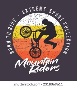 Vector illustration of composition with lettering and silhouette of mountain biker. Art for printing on t-shirts, posters and etc.