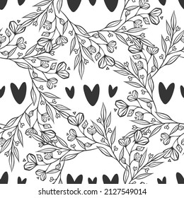 Vector illustration, composition with wreath heart, leaves, light  background, seamless pattern