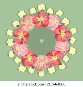 Ilustración vectorial. Correa de composición con peonías, flores, hechas a mano, postal