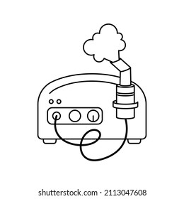Ilustración vectorial de un nebulizador compresor. Un dispositivo médico para el tratamiento de pulmones. Esquema