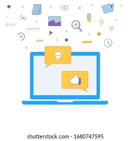 Vector Illustration Computer with Chat Technology Concept in Flat Style