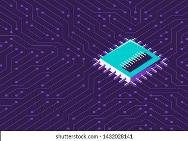 Vector illustration of a computer chip on the background of an electronic system