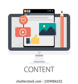 Vector illustration of computer content management concept with "content" computer contents icons.