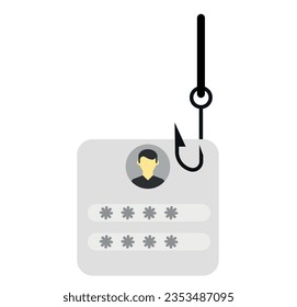 Ilustración vectorial del robo de datos informáticos. Información personal. Pistola y gancho. Hackeo.