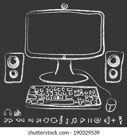 Vector illustration of a computer drawn in a doodle hand drawn style