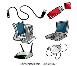 Vector illustration of computer equipment on white background