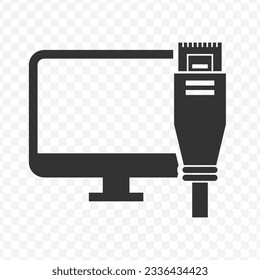 Vector illustration of computer ethernet icon in dark color and transparent background(PNG).