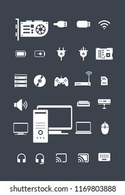 Vector illustration of computer hardware icon set. Suitable for design element of computer setting and customization app.