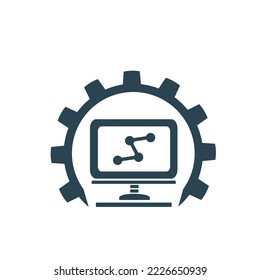 Ilustración vectorial, icono informático y engranajes. Aislado sobre un fondo blanco.