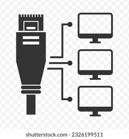Vector illustration of computer LAN cables icon in dark color and transparent background(PNG).