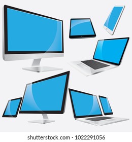 Vector illustration. Computer laptop digital tablet mobile phone icon set. Design element copy space design