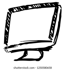 Vector Illustration of Computer Laptop Monitor Technology Hand Drawn, Ink, Brush, Sketch for Isolated Graphic Design Outline, Sign, Symbol and more