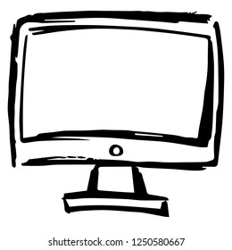 Vector Illustration of Computer Laptop Monitor Technology Hand Drawn, Ink, Brush, Sketch for Isolated Graphic Design Outline, Sign, Symbol and more