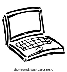 Vector Illustration of Computer Laptop Monitor Technology Hand Drawn, Ink, Brush, Sketch for Isolated Graphic Design Outline, Sign, Symbol and more