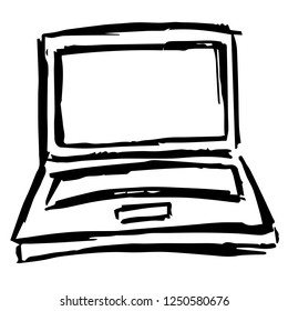 Vector Illustration of Computer Laptop Monitor Technology Hand Drawn, Ink, Brush, Sketch for Isolated Graphic Design Outline, Sign, Symbol and more