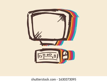 Vector Illustration of Computer or Laptop Technology with Cute and Rainbow Color
