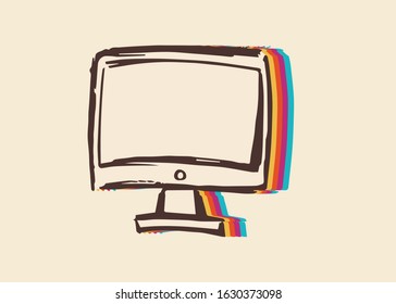 Vector Illustration of Computer or Laptop Technology with Cute and Rainbow Color