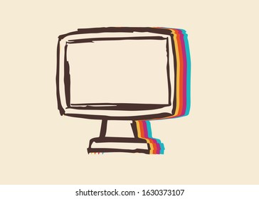 Vector Illustration of Computer or Laptop Technology with Cute and Rainbow Color